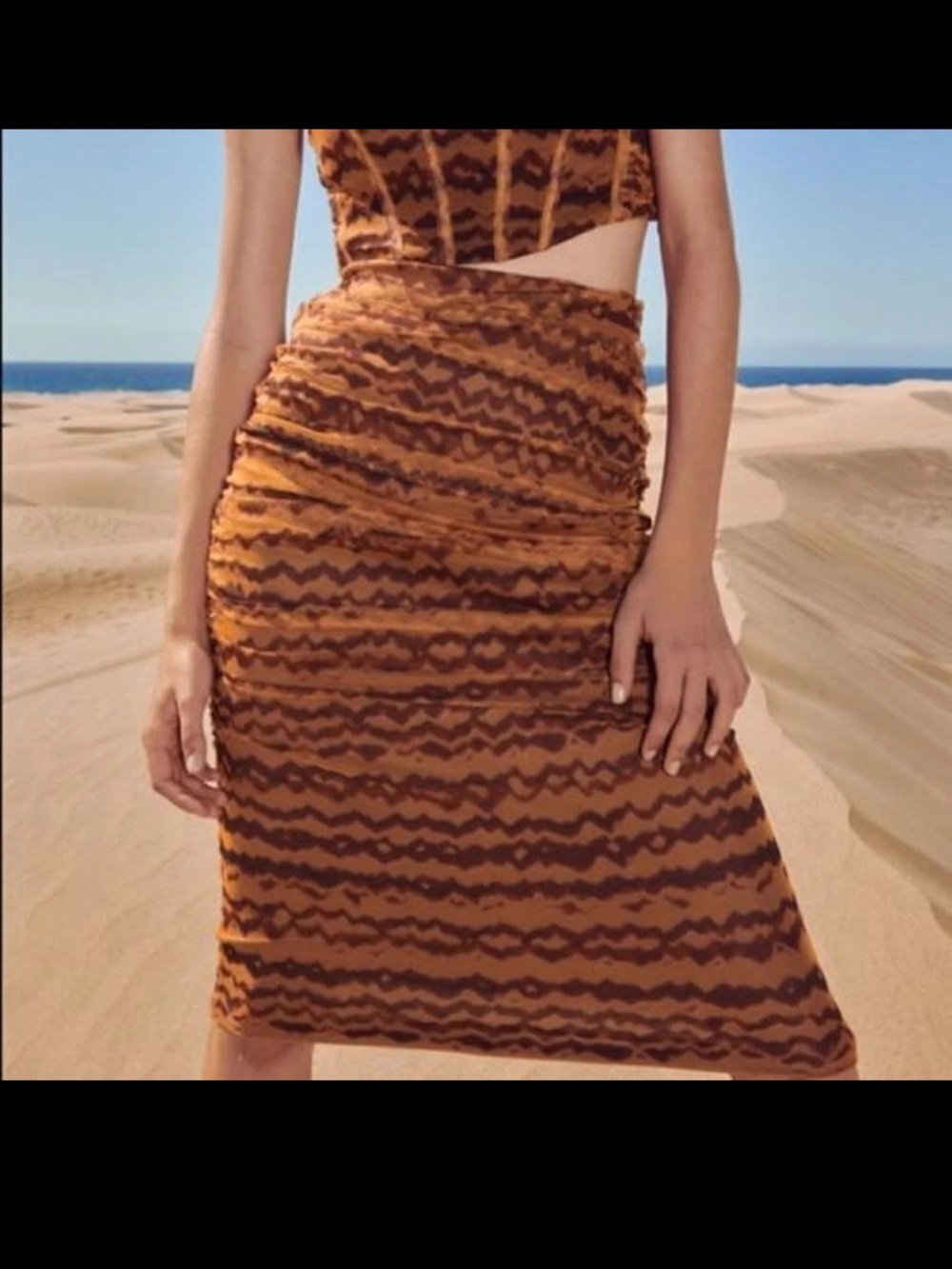 Zara Mesh Skirt XS Brown Ruched Strapless Body Party Boho - Picture 2 of 16